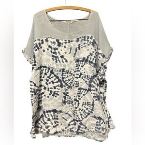 Lungo L’arno 100% Linen Blouse with Gauze Mesh Accent SZ 2X Women’s Plus/Curvy